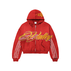 <b>Y2K</b> Unisex Red Zip Hoodie Wide-Leg Sweatpants Tracksuit Set 100% Cotton Anti-Pilling Loose Fit Two Piece Outfit <b>Vintage</b> - Product Image 2