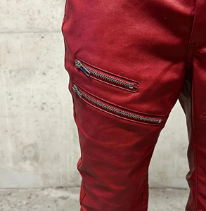 Custom Wholesale Vintage Waxed Jeans Men Bell Bottom Streetwear Denim Jeans Skinny Slim Fit <b>Red</b> <b>Flared</b> Jeans For Men - Product Image 3