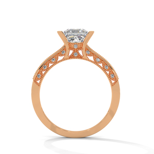 Rose Gold <b>Cushion</b> Cut Diamond <b>Ring</b> Bridal Engagement <b>Wedding</b> Band with Side Stone Halo Design - Product Image 3