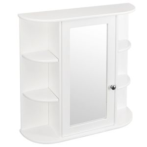 Mobile da Bagno a Parete Bianco a 3 Ripiani con Porta Singola e Specchio LED per Bagni, Garanzia di 1 Anno - Product Image 3