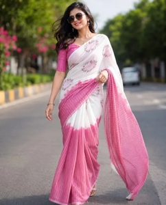 Sari de Lino y Algodón Moderno para Mujer KV - Estilo Tradicional de Secado Rápido con Estampado Digital para Bodas de Otoño - Product Image 2