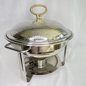 Calentador de Comida de Acero Inoxidable con Acabado Martillado Plateado de Lujo, con Soporte para Combustible, para Buffet de Hotel y Banquetes de Boda - Product Image 1