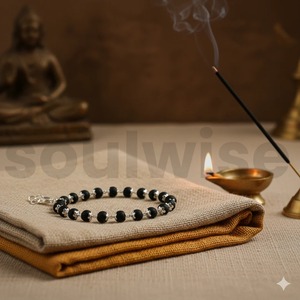 Karungali <b>Bracelet</b> Unisex | 8mm Natural Ebony Wood Beads | Silver Plated Caps | Siddha Spiritual Protection <b>Bracelet</b> - Product Image 6