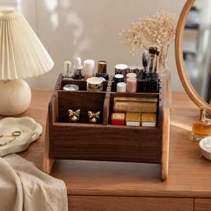 Wood Makeup Organizer With 4 Compartments For Cosmetic Storage Elegant Desktop Holder For Brushes <b>Lipstick</b> And Skincare Bottles - Product Image 2