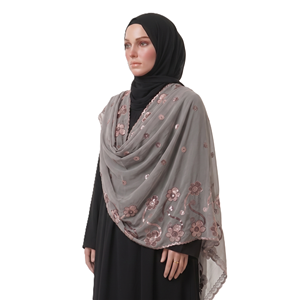 Wholesale Women <b>Chiffon</b> Shawl Daisy Rhinestone Polka Dot Vine Border Embroidered Lightweight Breathable Wrap <b>Scarf</b> OEM ODM - Product Image 3