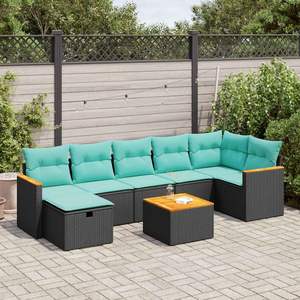 Black Poly Rattan Patio <b>Sofa</b> <b>Set</b> With Cushions Outdoor Garden Furniture Contemporary Style - Product Image 1