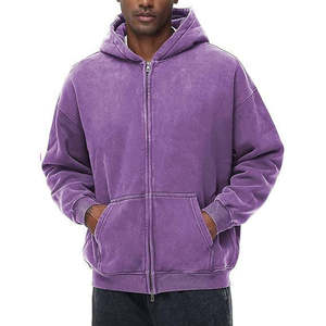 Sudadera con Capucha y Cremallera para Hombre, Color Morado, Corte Regular, Estilo Casual, Tejido de Algodón para Otoño - Product Image 5