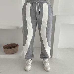 Premium Quality Men's Gray <b>White</b> Color Block <b>Tracksuit</b> Set Stand Collar Zip Up Fleece Jogger Outerwear Casual Autumn Wear - Product Image 4
