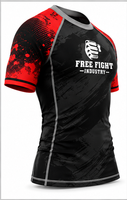 T-shirt de compression à manches courtes pour homme Free Fight Industry, séchage rapide, noir et rouge, imprimé par sublimation, logo avant