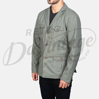 Veste safari en coton vert sauge pour homme, légère, premium, 4 poches, blazer décontracté, veste utilitaire boutonnée pour l'été