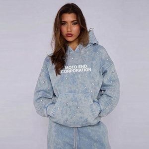MOTO END CORPORATION Sweat à capuche en polaire surdimensionné avec strass, unisexe, hiver, streetwear hip-hop, veste de survêtement - Product Image 6