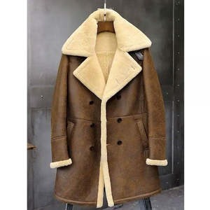 Men's Brown Suede <b>Leather</b> Jacket <b>With</b> Faux <b>Fur</b> Lining Turn-down Collar Windproof Winter <b>Coat</b> Regular Fit Casual Style - Product Image 1