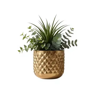 Pot de fleurs en métal en forme d'ananas, finition dorée, pot décoratif d'intérieur pour la maison, le bureau, le salon, la table, la décoration de jardin - Product Image 1