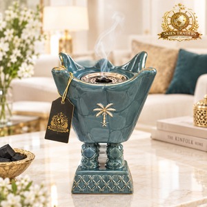 Brûleur à Bakhoor en bois octogonal avec incrustation de nacre, brûleur à encens Oud arabe de luxe, Mabkhara avec finition dorée, pour table - Product Image 4