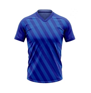 Maillot de football pour homme à rayures bleues, col en V, manches courtes, respirant, ajusté, en polyester, vêtements de sport pour adultes 2027 - Product Image 3
