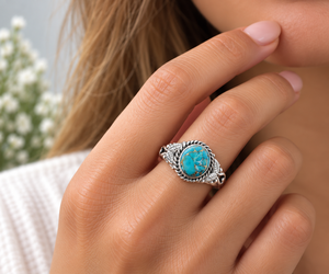 Cotton Candy Round Turquoise Silver <b>Ring</b> Handmade Mohave Turquoise Jewelry Southwestern <b>Boho</b> <b>Ring</b> for Women Gift - Product Image 4