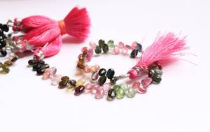 Perles en tourmaline naturelle facettées en forme de cœur, 8 pouces, taille 6-6,5 mm, perles de pierres précieuses en tourmaline multicolores de haute qualité - Product Image 2