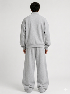 Conjuntos de sudaderas de cuello alto oversize con bordado de chenilla personalizado, sudaderas con capucha y joggers de pierna ancha de felpa de 450 g/m², ropa urbana premium al por mayor. - Product Image 4