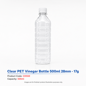 ขวดน้ำส้มสายชูใส PET ขนาด 500 มล. แบบขายส่ง คอขวดเกลียวขนาด 28 มม. บรรจุภัณฑ์พลาสติกแบบมีริ้ว - Product Image 1