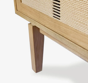 Mueble de TV Moderno de Madera de Teca con Puertas de Ratán, Consola Multimedia Multifuncional de Madera Sólida Ecológica para Uso en Hoteles, Estilo Minimalista - Product Image 4