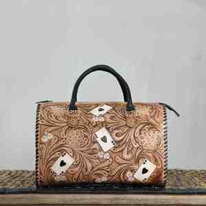 Sac à main Speedy en cuir artisanal occidental avec motif As de Pique, grand sac à main pour femme, sac de voyage, joli sac à bandoulière - Product Image 1
