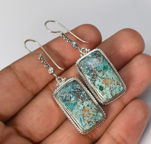 Natural Turquoise Dangle <b>Earrings</b> In 92.5 Sterling Silver Anniversary Gift For Her - Product Image 2
