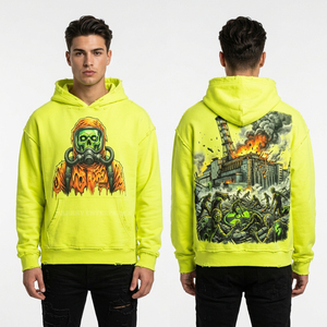 เสื้อฮู้ดดี้สีเขียวมะกอกแบบฟอกกรด ผ้าฟลีซหนานุ่ม พิมพ์ลาย Zombie Commander สไตล์วินเทจ ผลิตโดยผู้ผลิตเสื้อผ้าแบบสั่งทำพิเศษ - Product Image 6