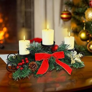 Eco Friendly Charming Christmas Decor Centerpiece With Artificial Greenery <b>Red</b> <b>Bows</b> And Festive Holiday Table Styling - Product Image 1