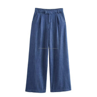 Ensemble pantalon évasé en jean pour femme avec crop top à manches longues, coupe ample, 100 % coton, séchage rapide et respirant, style streetwear
