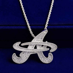 Collier pendentif lettre Atlanta en moissanite, bijoux hip-hop glacés, ton argenté, breloque initiale personnalisée, cadeau de luxe pour homme - Product Image 6