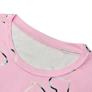 Womens <b>Pink</b> Heart Print Knitted <b>Long</b> <b>Sleeve</b> <b>Top</b> Casual Crew Neck Soft Comfortable Front Logo Daily Wear Spring Autumn - Product Image 3
