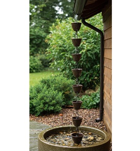 Exclusive Black Metal Lotus Design Rain Chain Modern Design Powder Coated Outdoor <b>Garden</b> Decoration <b>Hanging</b> Rain Catcher - Product Image 6