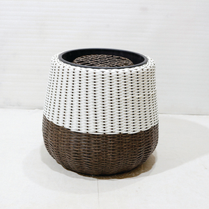 New Design Minimalist <b>Plastic</b> Wicker Round Planter Hand Carved Two-tone Woven Durable Eco-Friendly Garden <b>Plant</b> Flower - Product Image 3