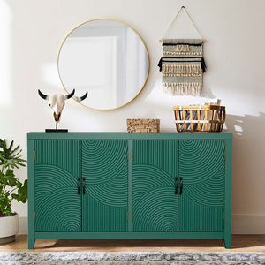Credenza in Legno Stile Mid-Century Modern da 150 cm con 4 Ante, Mobile Buffet Verde per Soggiorno - Product Image 1