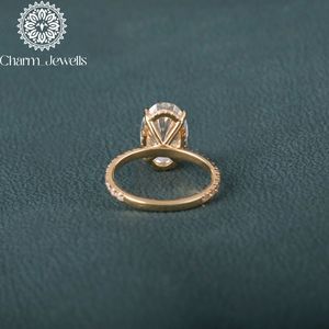 แหวนหมั้นผู้หญิง Charm_Jewells ทรงวงรีประดับโมอิสซาไนต์ ชุบทอง 18K แบบหนามเตย สไตล์คลาสสิก - Product Image 5