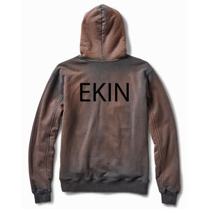 Sweat à capuche vierge personnalisable, délavé à l'acide, effet usé, coupe classique, grammage lourd, en molleton 100% coton respirant, pour l'automne, style Hip-Hop Streetwear - Product Image 2