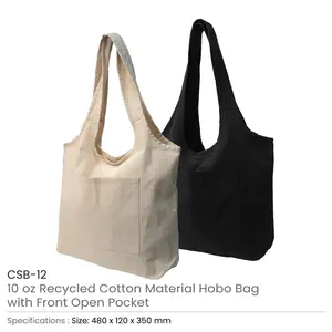Sacs hobo en coton avec poche avant 340 GSM (10 Oz) pour usage quotidien décontracté, technique de couture - Product Image 3