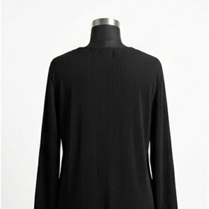 Blusa de Punto de Manga Larga para Mujer con Cuello de Lazo, Diseño a Cuadros/Color Negro Sólido, Corte Regular, Estilo Minimalista para Todas las Temporadas - Product Image 2