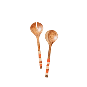 Juego de servidores de ensalada de madera ecológica, cuchara y tenedor de madera natural hechos a mano, combo para restaurante y vajilla de mesa para el hogar. - Product Image 3
