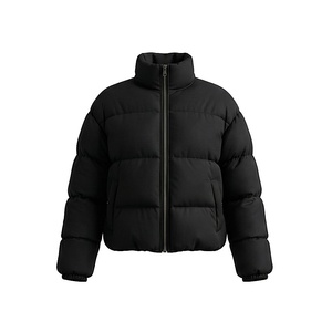 Hooded Quilted Waterproof <b>Bubble</b> Jacket Black Full Sleeve Winter Windproof Cotton Shell Knitted Fabric Polyester Filling Stand - Product Image 1
