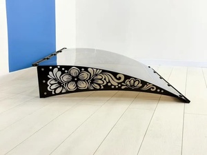 Auvent en fer forgé pour entrées de villas, design européen, structure en fer résistante à la rouille, toit en verre à motifs, montage facile - Product Image 3