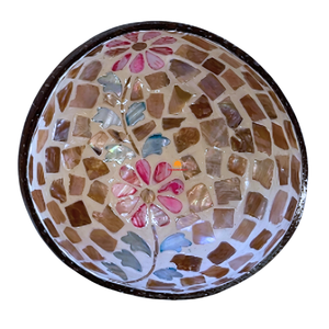 Tazón de Coco con Diseño Floral, Hecho a Mano con Mosaico de Madreperla, Tazón Decorativo Natural Ecológico para Decoración del Hogar - Product Image 1