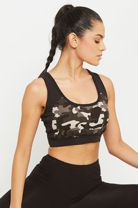 Soutien-gorge de sport imprimé camouflage pour femme, col rond, maintien moyen, respirant, idéal pour le fitness et l'entraînement - Product Image 4