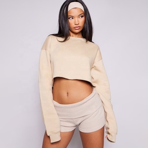 Sweat-shirt court personnalisé grande taille doublé à col ras du cou et ourlet brut, 360 grammes, épais, pour femme, hiver, coupe oversize - Product Image 5