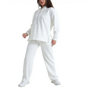 Conjunto Deportivo de 2 Piezas para Mujer, Sudadera con Capucha y Pantalones Largos con Dobladillo Dividido, Atuendo Informal, Suave y Transpirable, Pedido Personalizado OEM - Product Image 1