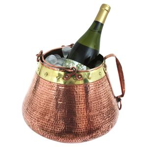 Seau à vin en cuivre fait main avec garniture en laiton, style vintage, bac à glace rond pour refroidir les boissons lors de fêtes - Product Image 3