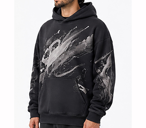 Sweat-shirt à capuche de luxe noir pour homme, coupe oversize, en coton épais, style streetwear hiver, chaud et tendance - Product Image 3