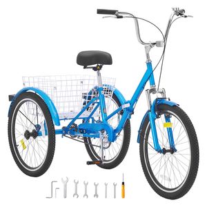 Triciclo Pieghevole per Adulti in Acciaio al Carbonio da 24 Pollici con Cesto Grande e Sedile Regolabile, Bici a 3 Ruote Cruiser - Product Image 1
