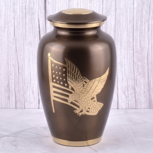 Black and Gold Eagle Brass Adult Cremation Urn with Glossy Finish for Human Ashes, <b>Memorial</b> Storage and Home Display - Product Image 4