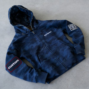 Sudaderas con Capucha Azul Marino Extra Grandes para Hombre, con Cierre, Estampado de Camuflaje, Parche con Insignia, Logotipo Personalizado, Bolsillo, Forro Polar, Estilo Casual Urbano - Product Image 4